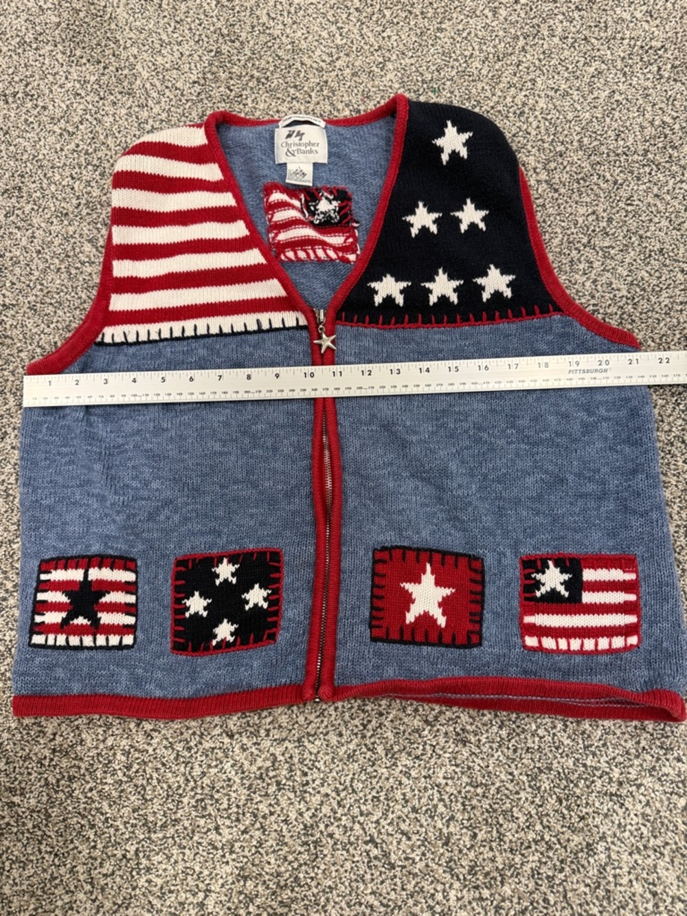 Christopher & Banks Vintage Americana Grannycore Patriotic Patchwork Vest Size L - Picture 7 of 7